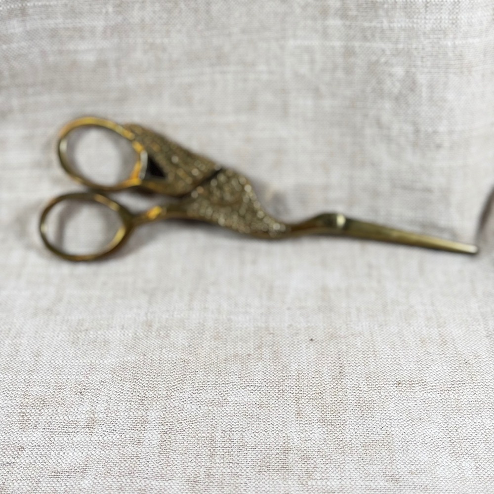 Vintage Brass Stork Embroidery Scissors Crane Bird Sewing Shears Gold Tone 6.5"